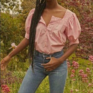 Doen Pink Lace-Trimmed Blouse